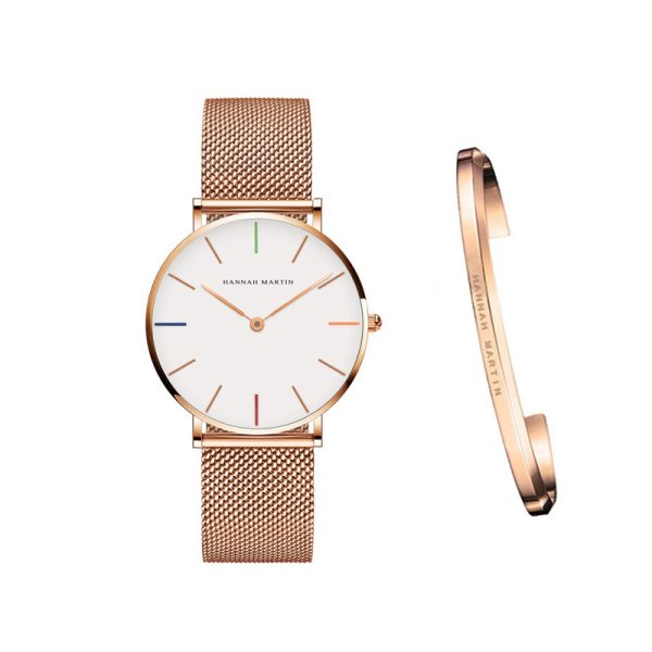 Japan Quartz Movement High Quality 36mm hannah Martin Women Stainless Steel Mesh Rose Gold Waterproof Ladies Watch - Image 6